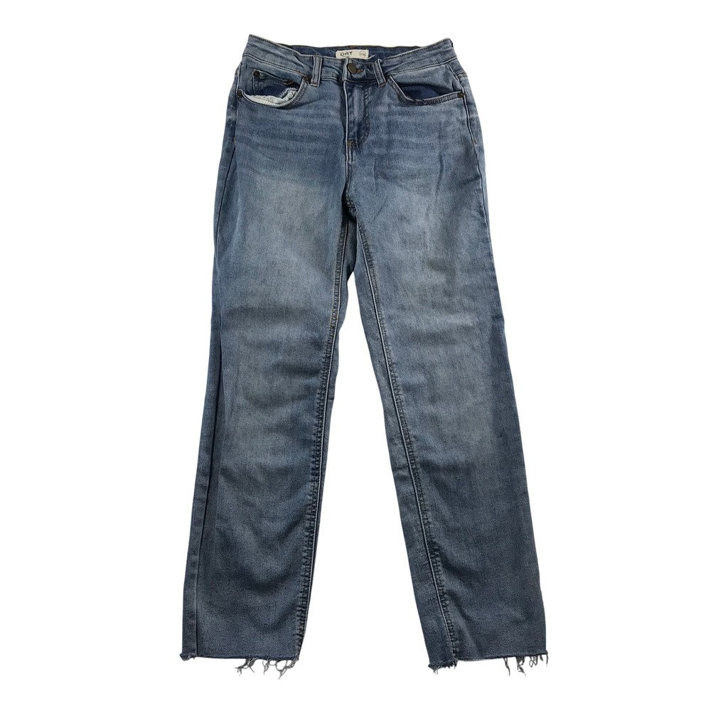 OAT New York Womens Straight Leg Jeans Medium Wash Raw Hem Size 2 26 PO192-CA